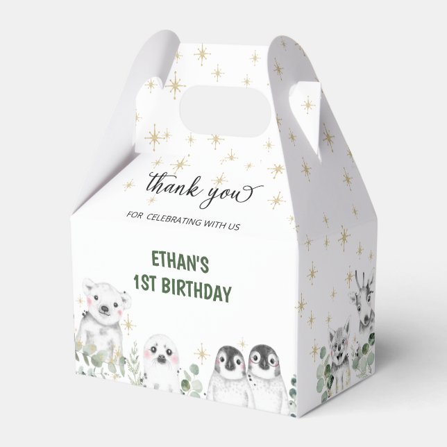 Winter Wonderland Arctic Polar Animals Birthday Favor Box (Front Side)