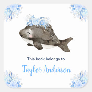 Winter Wonderland Arctic Whale Kids Bookplate Square Sticker