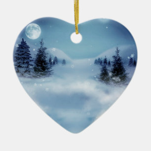 Winter Wonderland at Night Ceramic Ornament