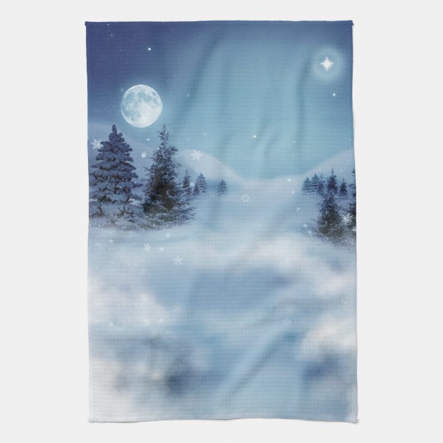 Winter Wonderland at Night Kitchen Towel (Vertical)