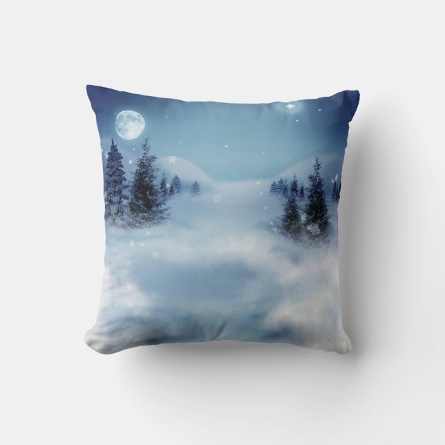 Winter Wonderland at Night Throw Pillow (Front)