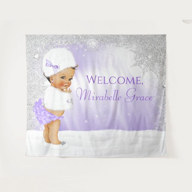 Winter Wonderland Baby Shower Backdrop Ethnic Girl Tapestry (Front (Horizontal))
