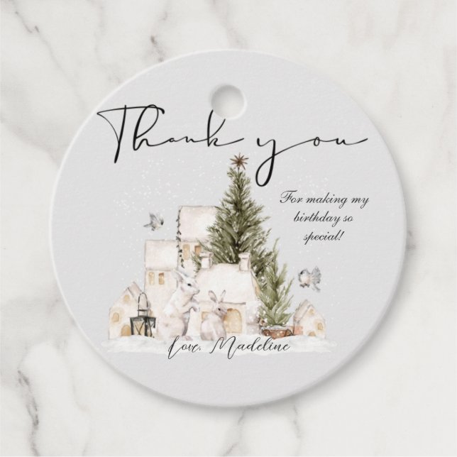 Winter Wonderland Baby Shower Circle Thank You Tag (Front)