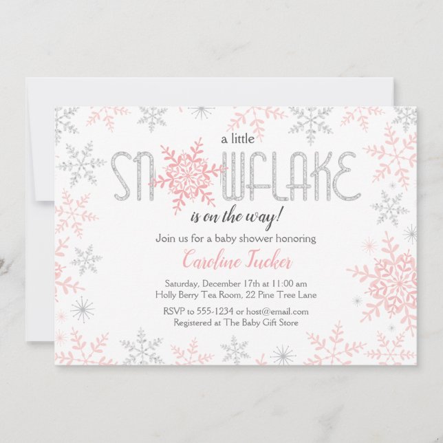 Winter Wonderland Baby Shower Pink Silver Glitter Invitation (Front)