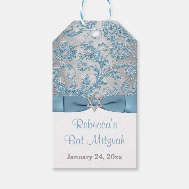 Winter Wonderland Bat Mitzvah Favour Tag - Ice Blu (Front)