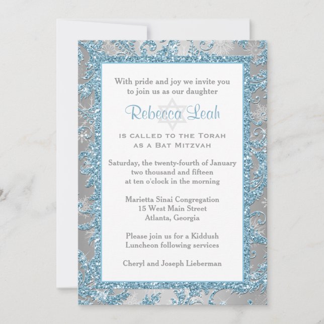 Winter Wonderland Bat Mitzvah Invitation 2 (Front)