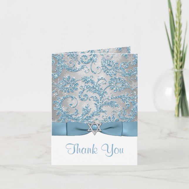Winter Wonderland Bat Mitzvah Thank You Note Card (Front)