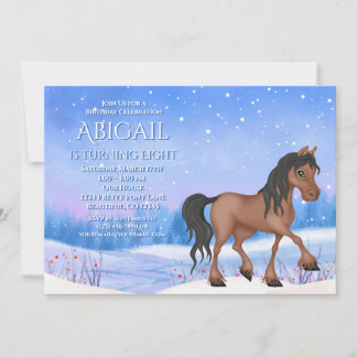 Winter Wonderland Bay Horse and Snow Birthday Invitation