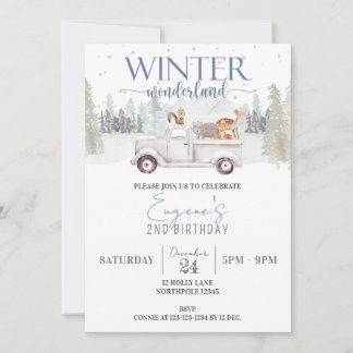 Winter Wonderland Birthday, Boy 2nd Birthday Truck Invitation