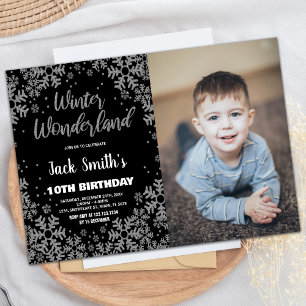 Winter Wonderland Birthday Invitations Black Photo