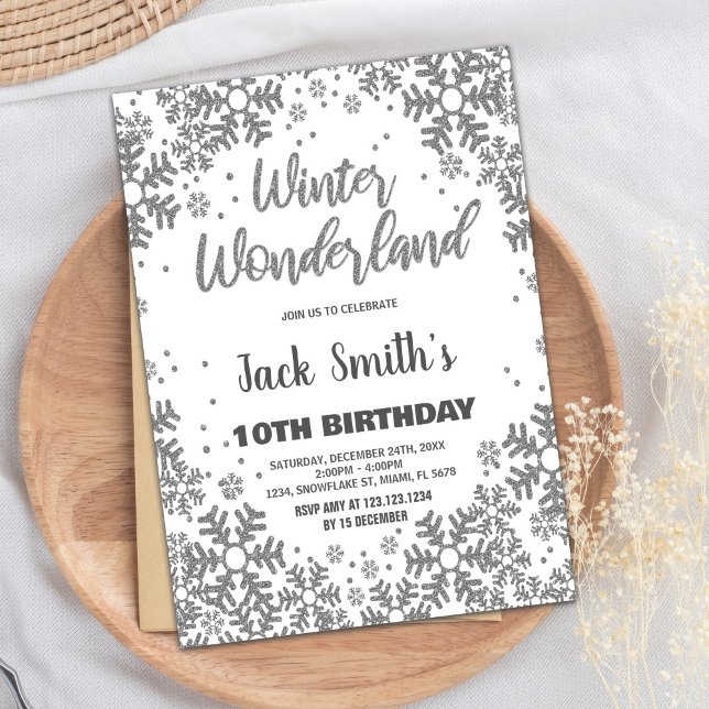Winter Wonderland Birthday Invitations Silver (Winter Wonderland Birthday Invitations Silver)