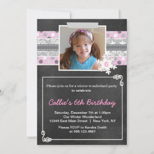 Winter Wonderland Birthday Party Invitation Pink