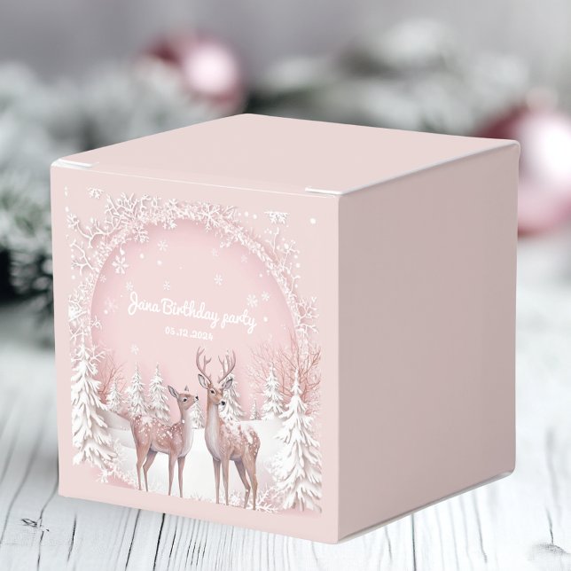Winter Wonderland Birthday | Pink and Deer Favor Box (Creator Uploaded)
