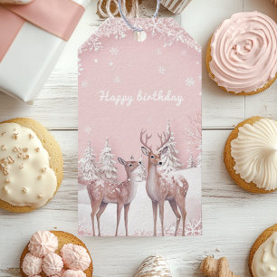 Winter Wonderland Birthday    Pink and Deer Gift Tags
