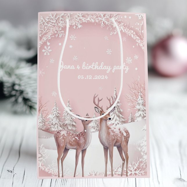 Winter Wonderland Birthday | Pink and Deer Medium Gift Bag (Creator Uploaded)