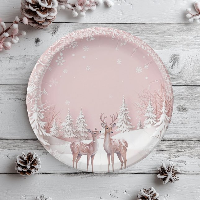 Winter Wonderland Birthday Plates | Pink and Deer  (Creator Uploaded)