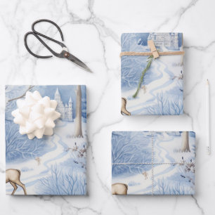 Winter Wonderland: Blue and White Christmas Tree Wrapping Paper Sheet