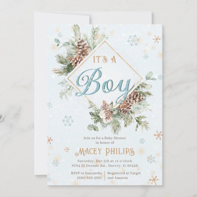 Winter Wonderland Blue Baby Boy Shower Sprinkle In Invitation (Front)