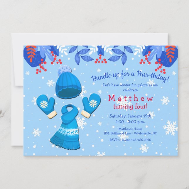 Winter Wonderland Blue Birthday Invitation (Front)