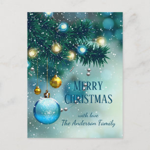 Winter Wonderland Blue Christmas Baubles Postcard