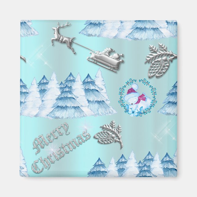 Winter Wonderland Blue Christmas Magnet (Front)
