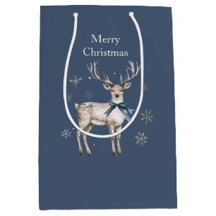 Winter Wonderland Blue Deer Snowflakes Christmas Medium Gift Bag