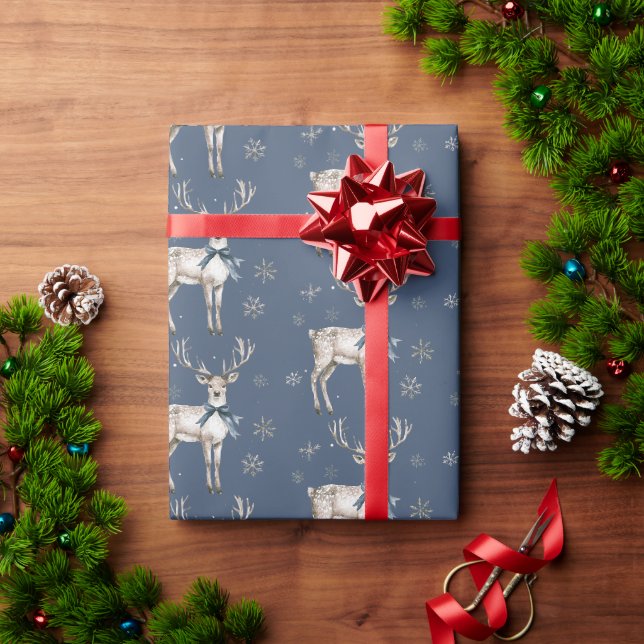 Winter Wonderland Blue Deer Snowflakes Christmas Wrapping Paper (Holiday Gift)