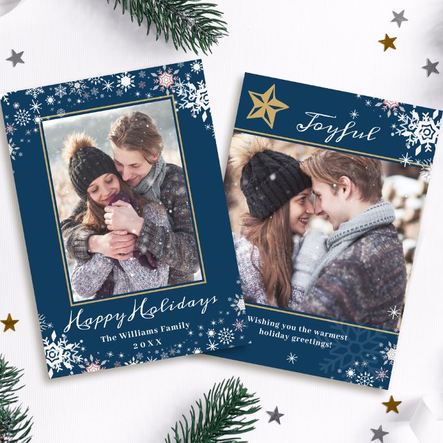 Winter Wonderland Blue Season’s Greetings 2 Photo Holiday Card (Creator Uploaded)