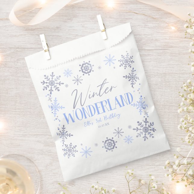 Winter Wonderland Blue Snowflake Birthday Party Favour Bag (Clipped)