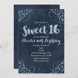 Winter Wonderland Blue Sweet 16 Party Invitations