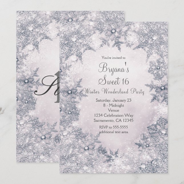 Winter Wonderland Blue White Elegant Snowflakes Invitation (Front/Back)