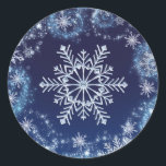 Winter Wonderland Blue & White Snowflakes Favour Classic Round Sticker<br><div class="desc">Customize with any text. Matching items available.</div>