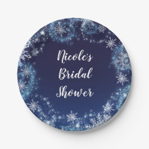 Winter Wonderland Blue & White Sparkle Snowflakes Paper Plate