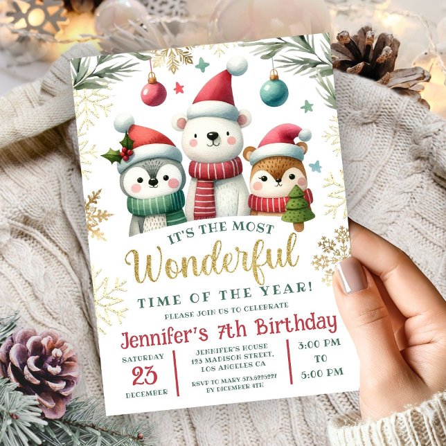 Winter Wonderland Boho Snow Animals 7th Birthday Invitation (Creator Uploaded)