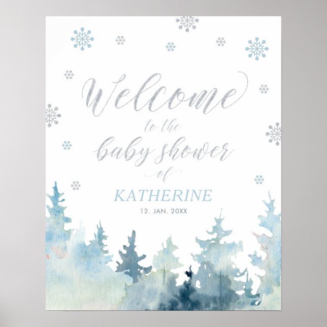 Winter Wonderland Boy Baby shower Affiche de bienv (Devant)