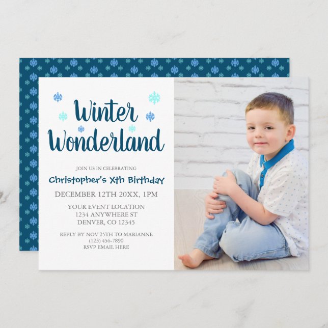 Winter Wonderland Boy Birthday Invitation (Front/Back)