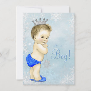 Winter Wonderland Boys Blue Snowflake Baby Shower Invitation