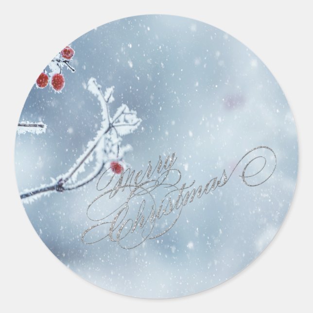 Winter Wonderland Branches Blue Classic Round Sticker (Front)