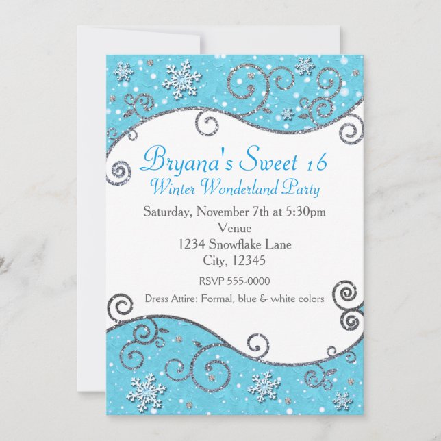 Winter Wonderland Bright Blue Snowflake Invitation (Devant)