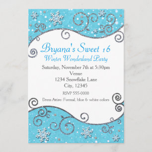 Winter Wonderland Bright Blue Snowflake Invitation