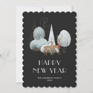 Winter Wonderland Buck Doe Black Carte Nouvel An
