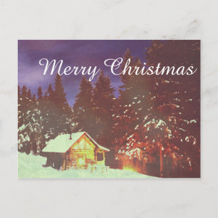 Winter Wonderland Cabin Merry Christmas Cozy Holiday Postcard
