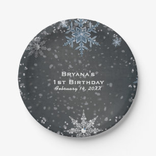 Winter Wonderland Chalk Blue Grey Custom Party Paper Plate