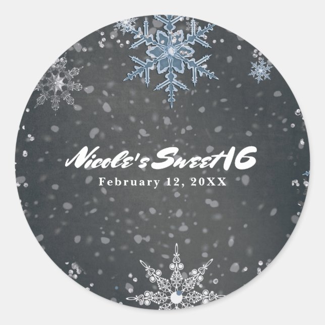 Winter Wonderland Chalk Blue Grey Silver Party Classic Round Sticker (Front)