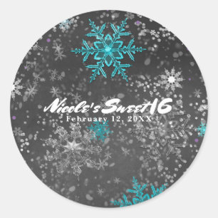 Winter Wonderland Chalk Teal & Purple Custom Party Classic Round Sticker
