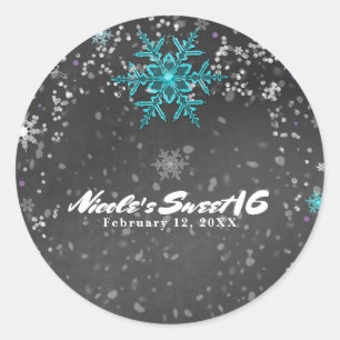 Winter Wonderland Chalk Teal & Purple Custom Party Classic Round Sticker
