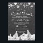 Winter wonderland chalkboard bridal shower invitation<br><div class="desc">Chic elegant country rustic bridal shower party invitation template with falling snowflakes, pine trees winter wonderland, and an arrow on dark grey charcoal chalkboard background. Fill in your information in the spots, You can choose to customize it further changing fonts and colours of lettering. ---- The invitation is suitable for...</div>