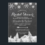 Winter wonderland chalkboard bridal shower invitation<br><div class="desc">Chic elegant country rustic bridal shower party invitation template with falling snowflakes, pine trees winter wonderland, and an arrow on dark grey charcoal chalkboard background. Fill in your information in the spots, You can choose to customize it further changing fonts and colours of lettering. ---- The invitation is suitable for...</div>