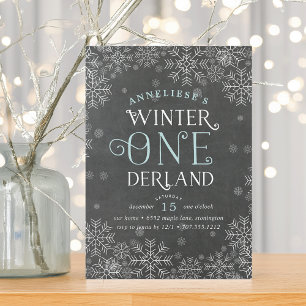 Winter Wonderland Chalkboard First Birthday Invite