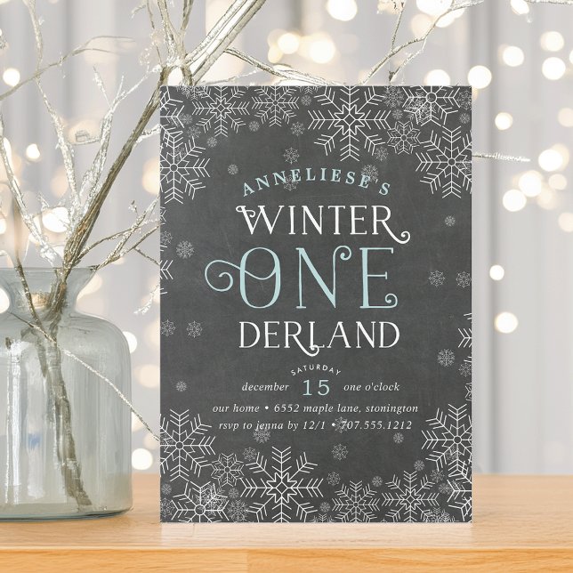 Winter Wonderland Chalkboard First Birthday Invite (Creator Uploaded)